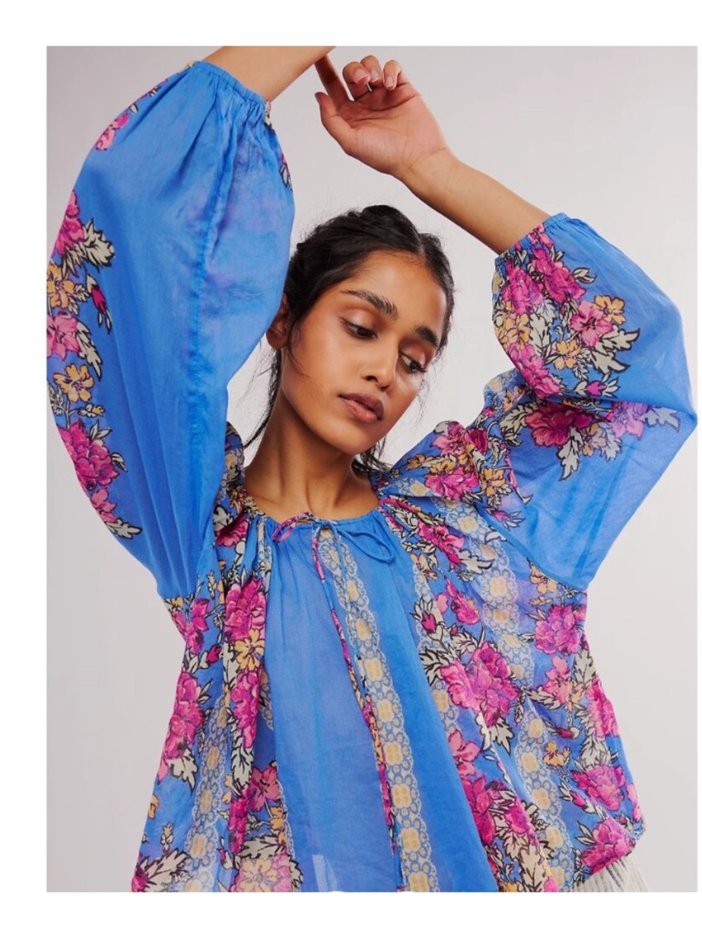 Free People Blue Floral Peasant Blouse